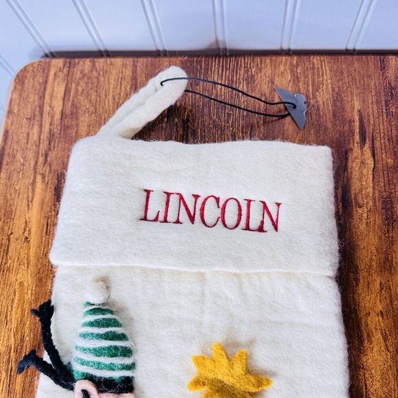 LINCOLN West Elm Kids Elf Tree Gift  Felted Christmas Stocking NWOT - Picture 4 of 7